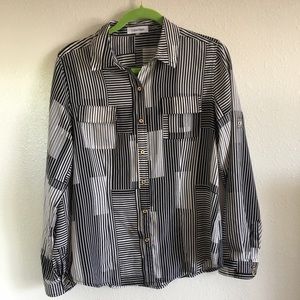 Calvin Klein top sz M w/ gold tone buttons striped
